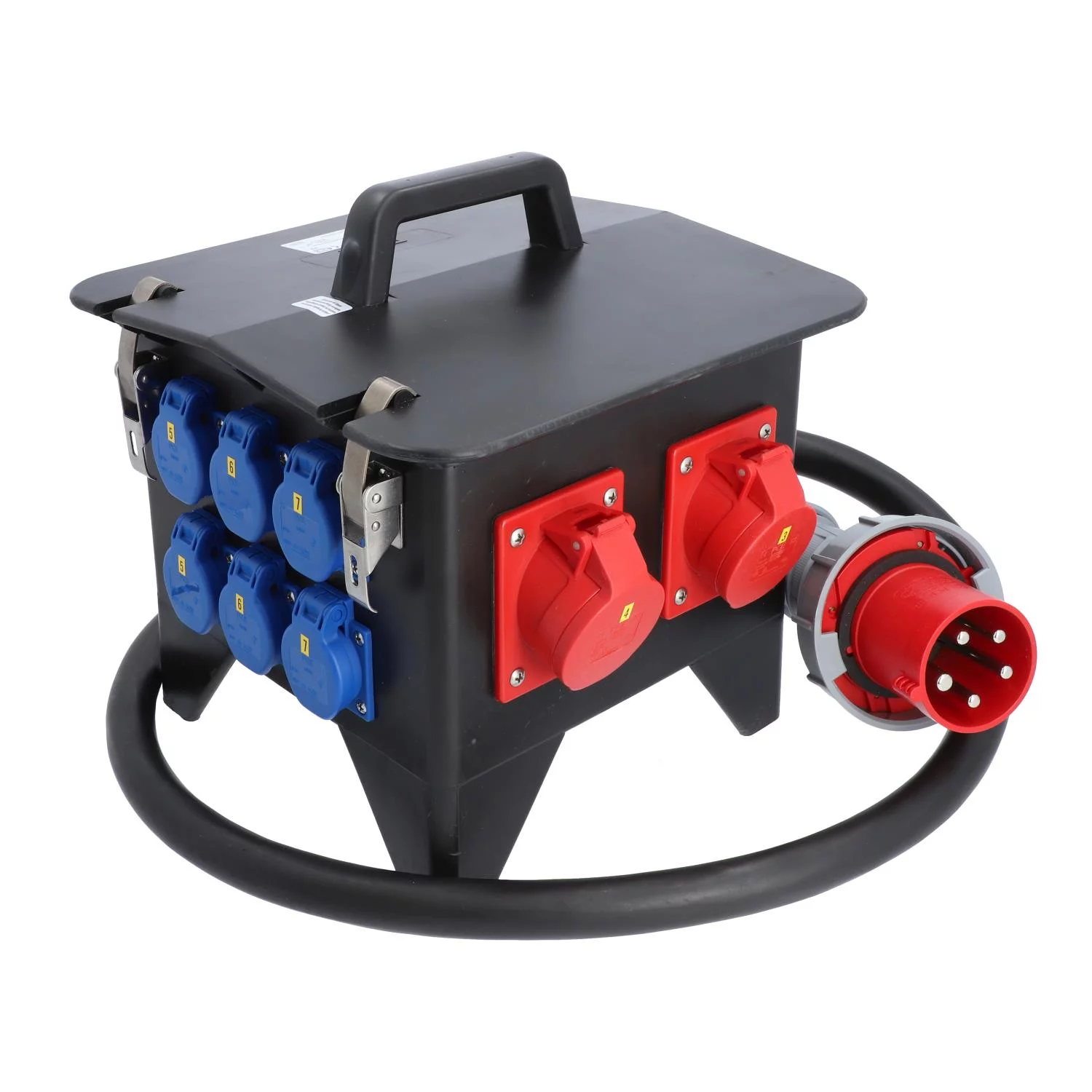 CEE 63A UV auf 2x CEE 32A, 1x CEE 16A, 6x Schuko – Produktbild | SLT Rental